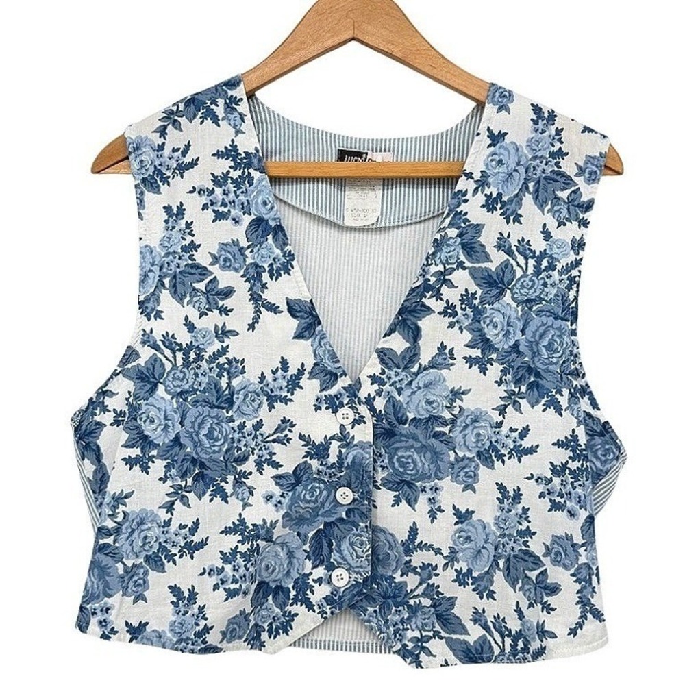 Lucia Petites VTG Cottage Core Earthy Floral Print Button Up Vest‎ Size 14P